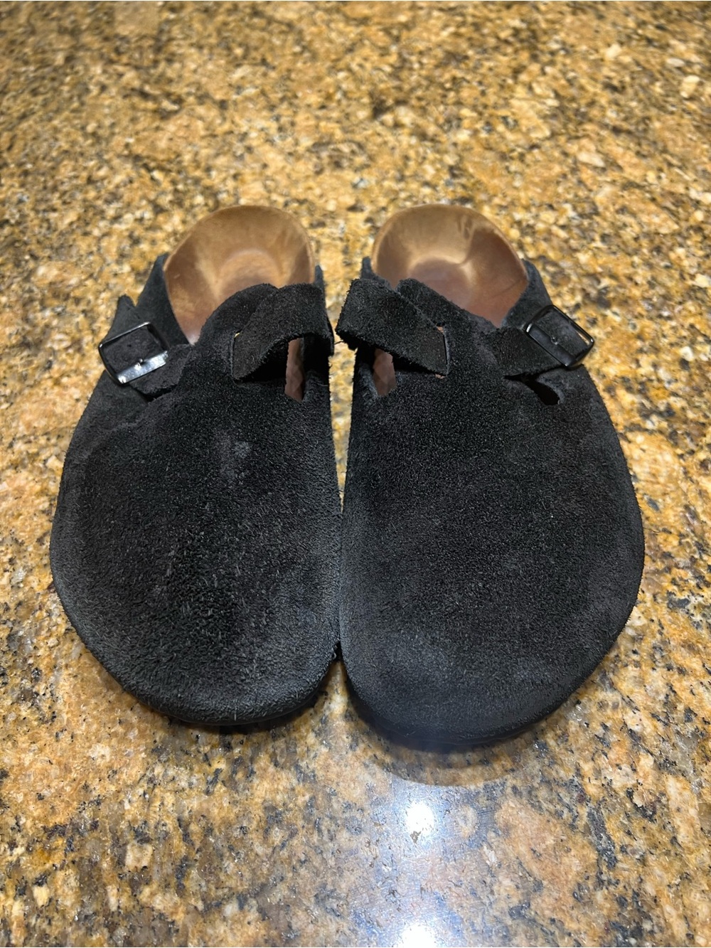Birkenstock Kids Black Suede Moccasin Clogs with Buckle